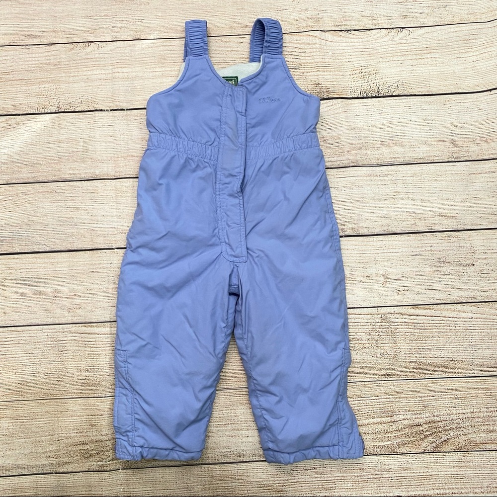 LL Bean Girls Snow Ski Pants Bibs Overalls Nylon Fleece Toddler 3T Purple